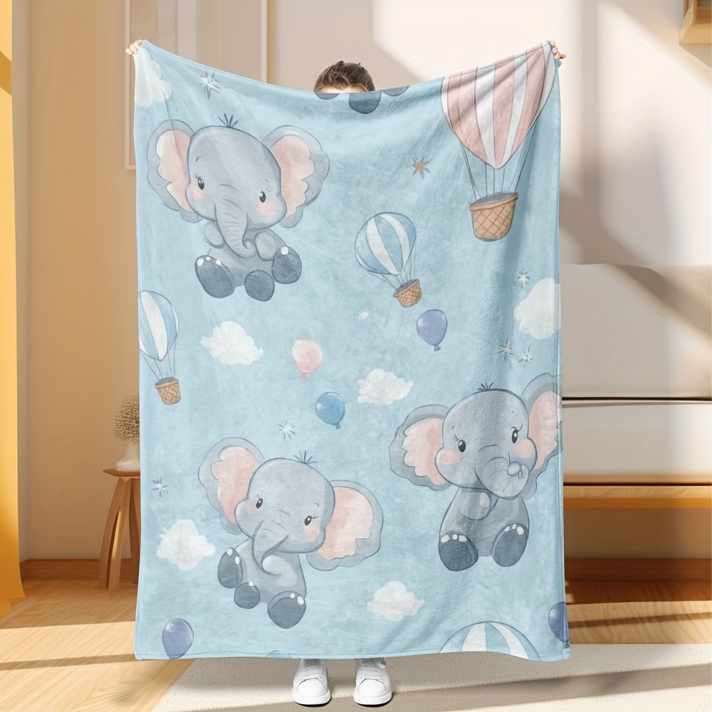 Baby Nursery Hot Air Balloon Theme - ผ้าห่มลายช้างน้อยน่ารัก ธีมบอลลูนลมร้อนสีน้ำ สำหรับเด็กเล็ก ตกแต่งห้องนอนเด็ก ผ้าห่มนุ่มสบายสำหรับใช้คลุมตัว ของขวัญสำหรับเด็ก