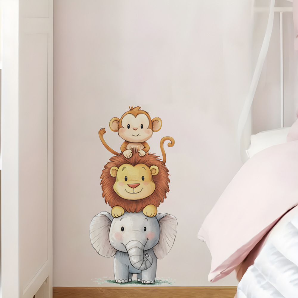 Baby Nursery Elephant - สติ๊กเกอร์ติดผนังรูปสัตว์ป่าแสนน่ารักสำหรับห้องเด็ก ตกแต่งห้องเด็ก วอลเปเปอร์ไวนิล ช้าง สิงโต