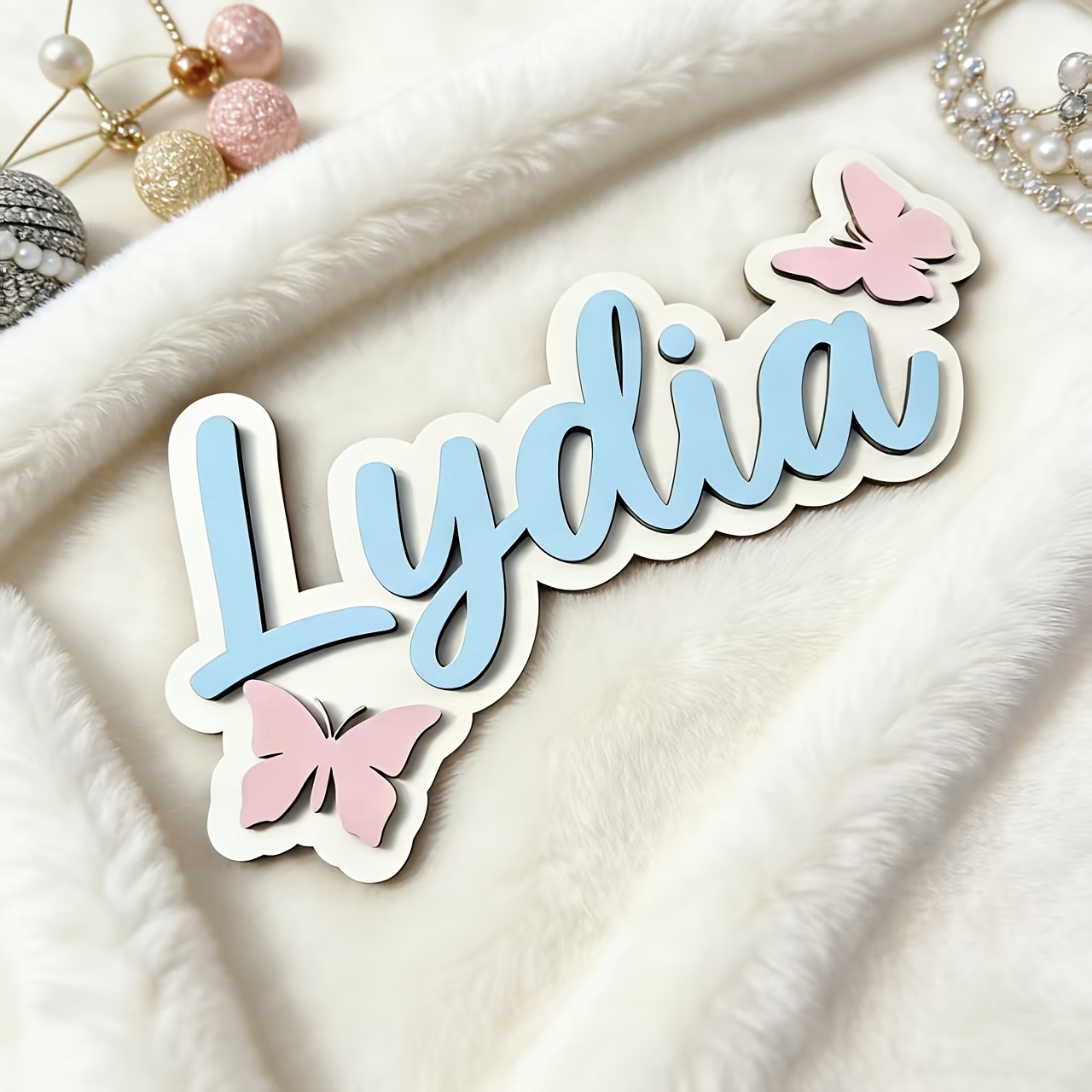 Baby Nursery Name - ป้ายชื่อห้องรูปผีเสื้อสีฟ้าและชมพูแบบปรับแต่งได้, ป้ายประตูสีพาสเทลที่ปรับแต่งได้, ของตกแต่งห้องนอนเด็ก, ของขวัญแสนหวาน