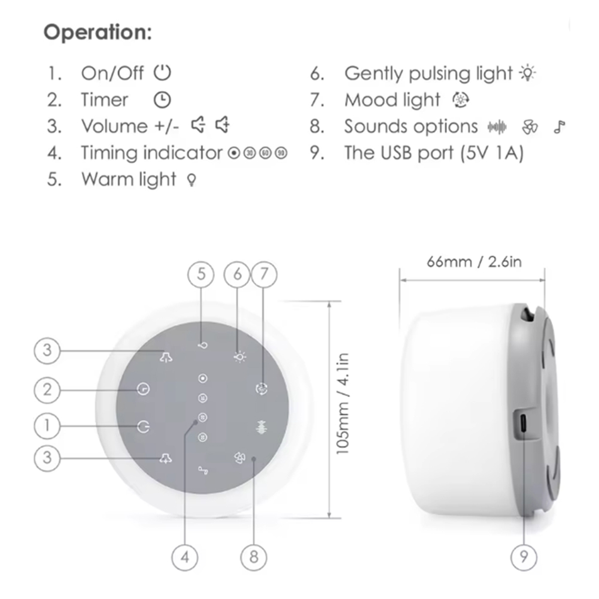 Baby Sound Machine White - เครื่องเสียงช่วยการนอนแบบพกพา ปี 2025+ เครื่องเสียงไวท์นอยซ์ พร้อมไฟกลางคืน RGB