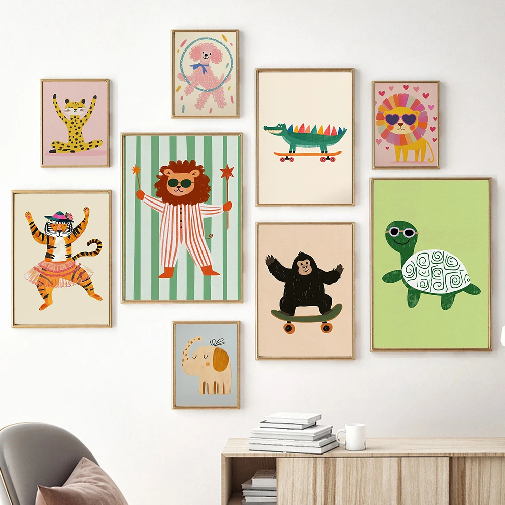 Baby Nursery Elephant - โปสเตอร์ผ้าแคนวาสสไตล์มินิมอล ลายสัตว์ซาฟารี ช้าง สิงโต เสือดาว โยคะ