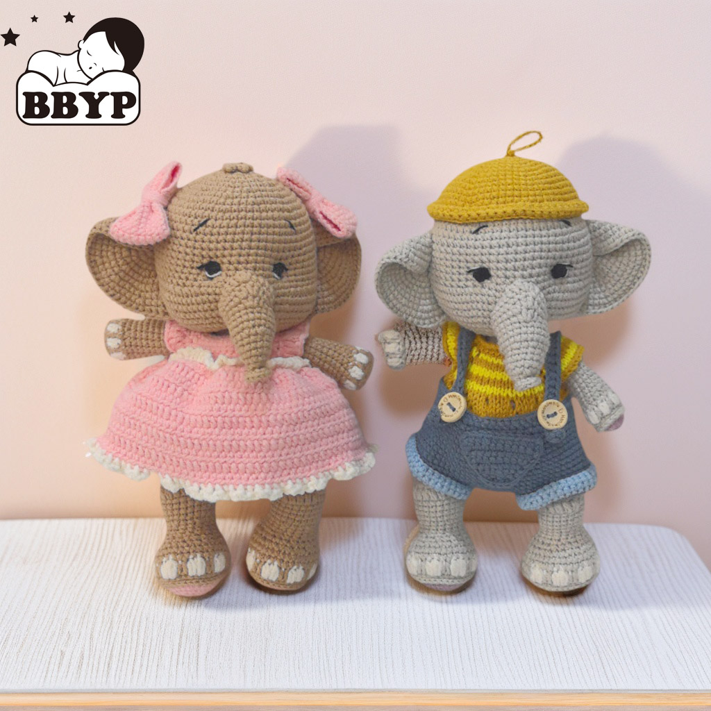 Baby Nursery Dolls - Handmade ถักโครเชต์ตุ๊กตาช้างตุ๊กตา-Handcrafted Comfort ของเล่นสําหรับ Sleeping,ตกแต่งสถานรับเลี้ยงเด็ก,ของขวัญอาบน้ําเด็ก