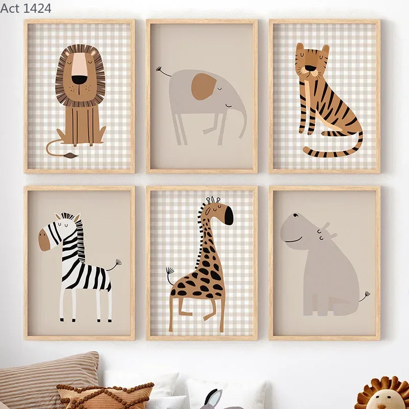 Baby Nursery Elephant - สิงโต เสือ ช้าง ยีราฟ สัตว์ป่า ภาพวาดบนผ้าใบสำหรับตกแต่งผนังห้องเด็ก