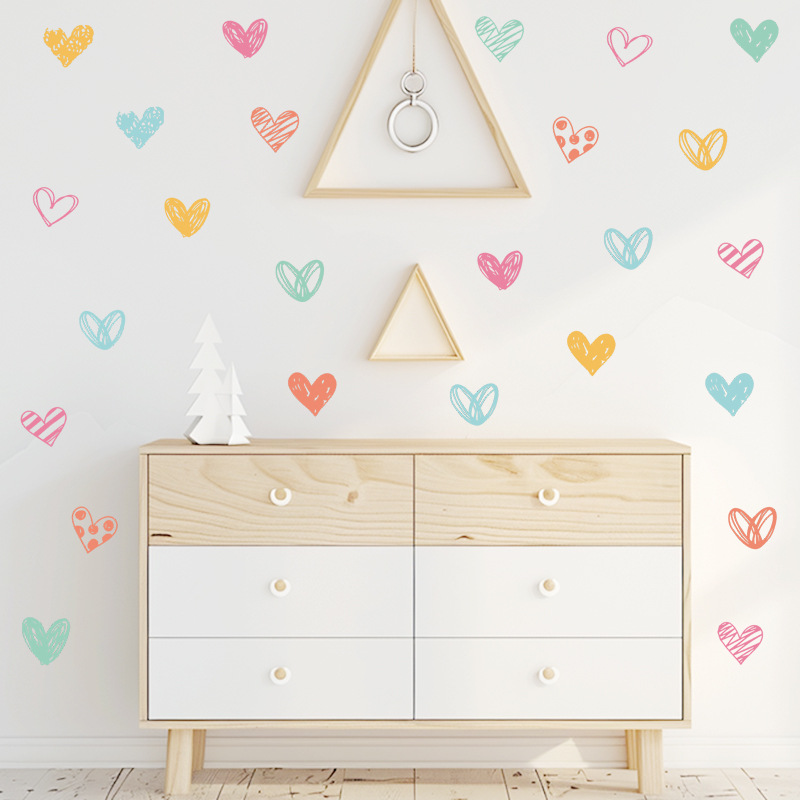 Baby Nursery Wallpaper Girl - สติ๊กเกอร์ติดผนังรูปหัวใจหลากสีสัน รูปทรงต่างๆ สำหรับตกแต่งห้องเด็ก ห้องเด็กผู้หญิง ห้องเด็กอ่อน