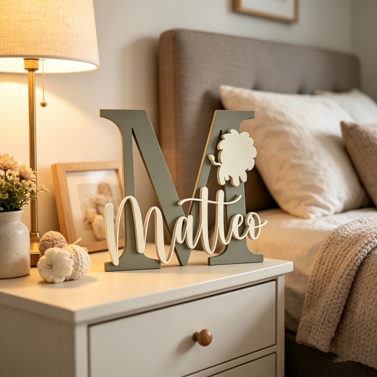 Baby Nursery Name - ป้ายชื่อไม้สลักชื่อและอักษรย่อแบบกำหนดเอง 1 ชิ้น, ของตกแต่งผนังห้องเด็ก ห้องนอน ห้องรับแขก,