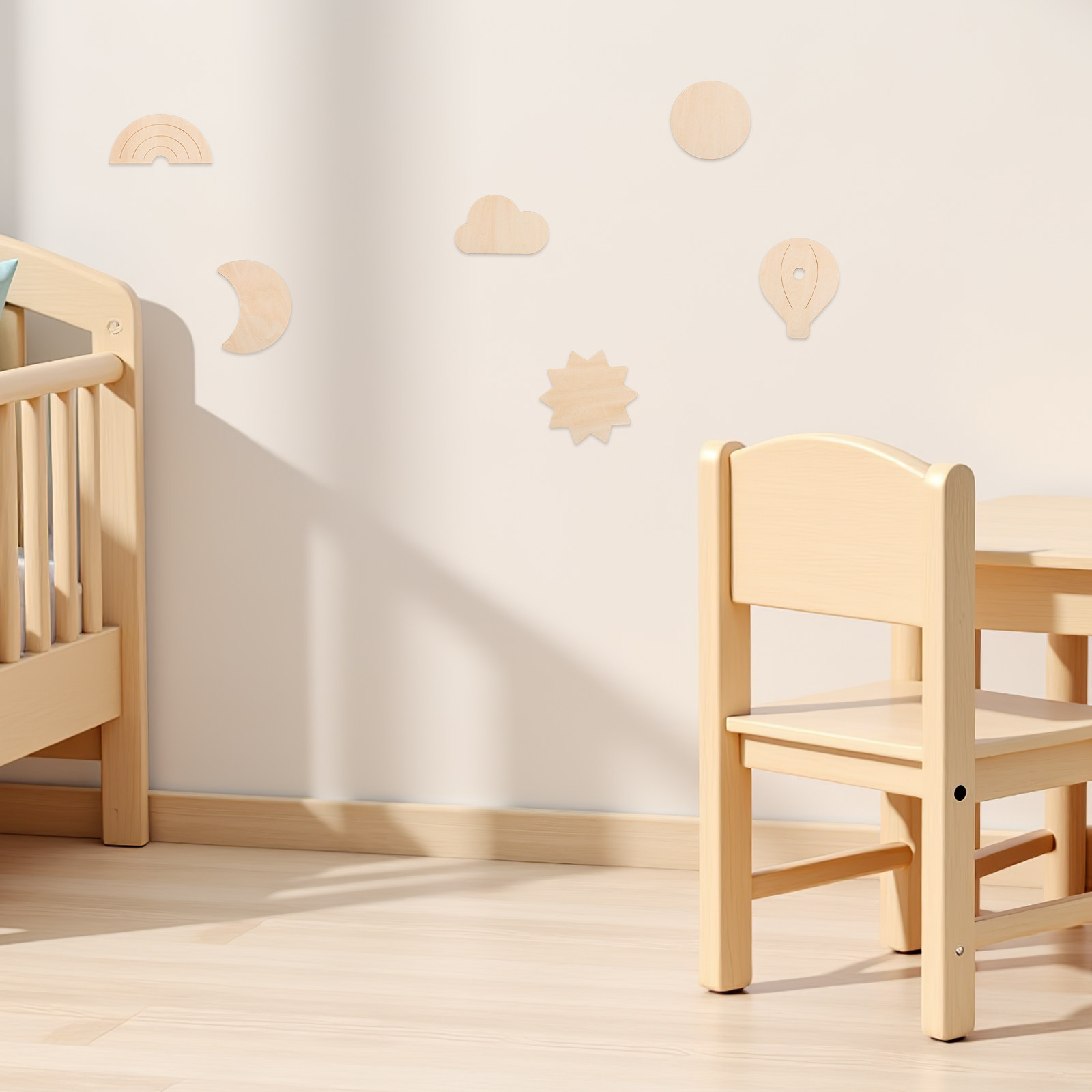 Baby Nursery Hot Air Balloon Theme - สติ๊กเกอร์ติดผนังไม้ 6 ชิ้น ลายบอลลูนลมร้อน ตกแต่งห้องเด็ก ธีมท้องฟ้า