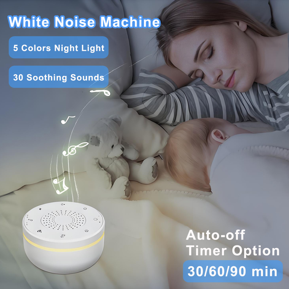 Baby Sound Machine White - เครื่องเสียงไวท์นอยส์สำหรับเด็ก ชาร์จผ่าน USB ตั้งเวลาปิดอัตโนมัติ เครื่องช่วยนอนหลับสำหรับเด็ก เครื่องเล่นเสียงช่วยนอนหลับ