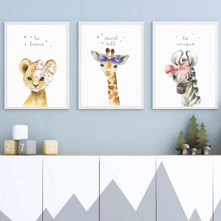 Baby Nursery Elephant - สิงโตม้าลายยีราฟช้าง Hippo ดอกไม้ Nursery Wall Art