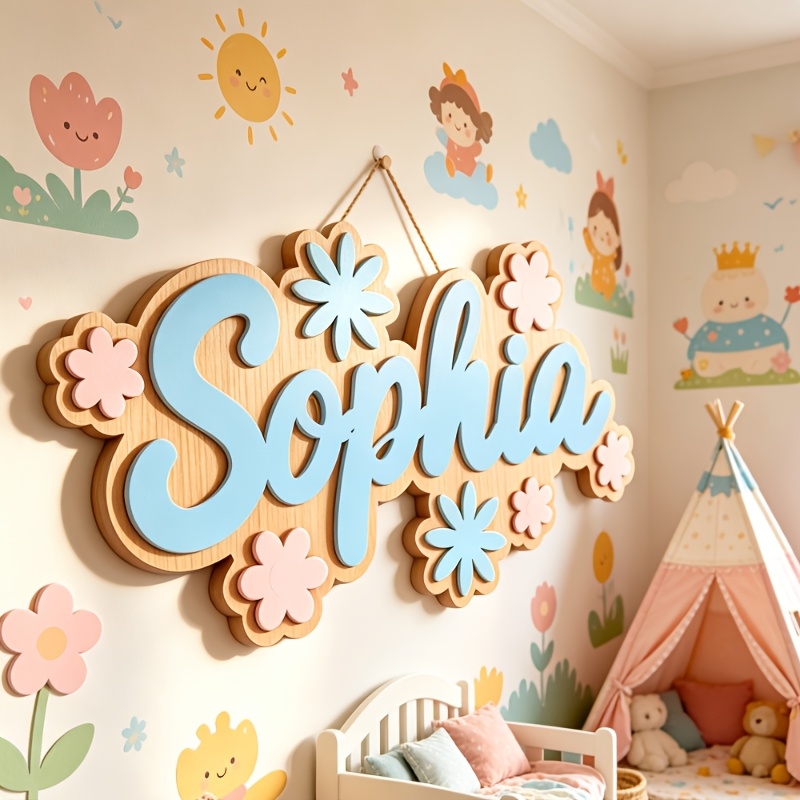Baby Nursery Name - ป้ายห้องพักธีมดอกไม้แบบส่วนตัว, ป้ายประตูดอกไม้สีพาสเทลปรับแต่งได้, ของตกแต่งห้องนอนเด็ก, ของขวัญแขวนแสนหวาน