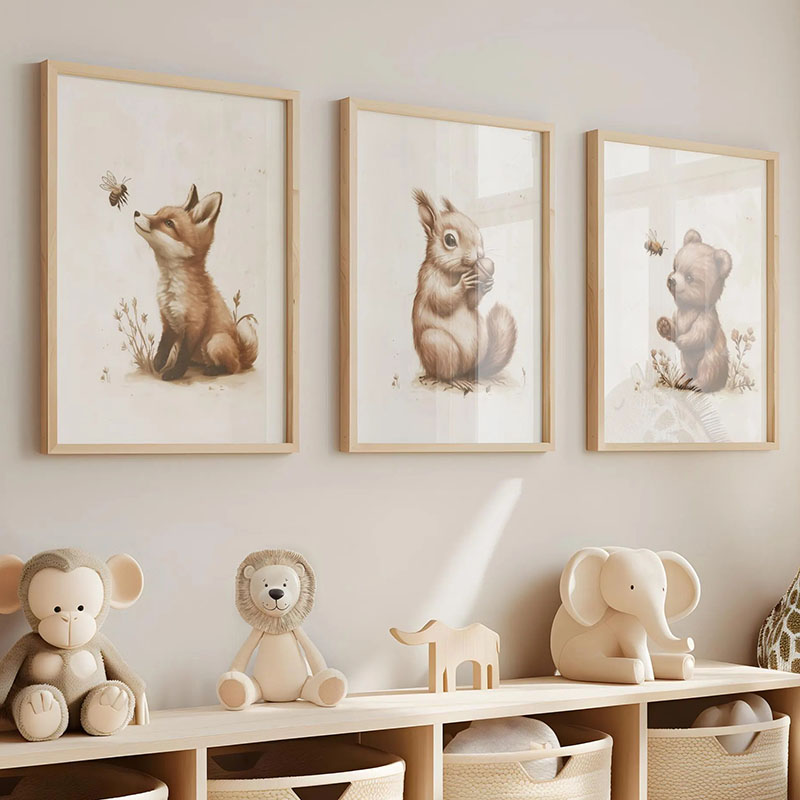 Baby Nursery Paintings - หมี กระต่าย สุนัขจิ้งจอก กวางกระต่าย หนู โปสเตอร์สัตว์