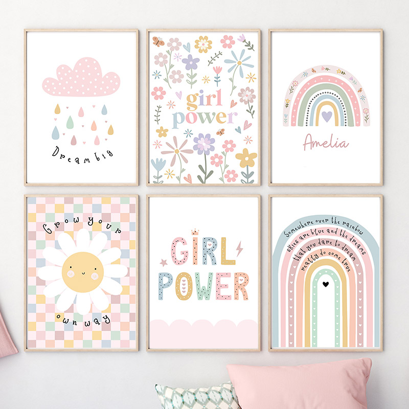 Baby Nursery Paintings - Sun ดอกไม้ Rainbow Cloud Heart Nursery
