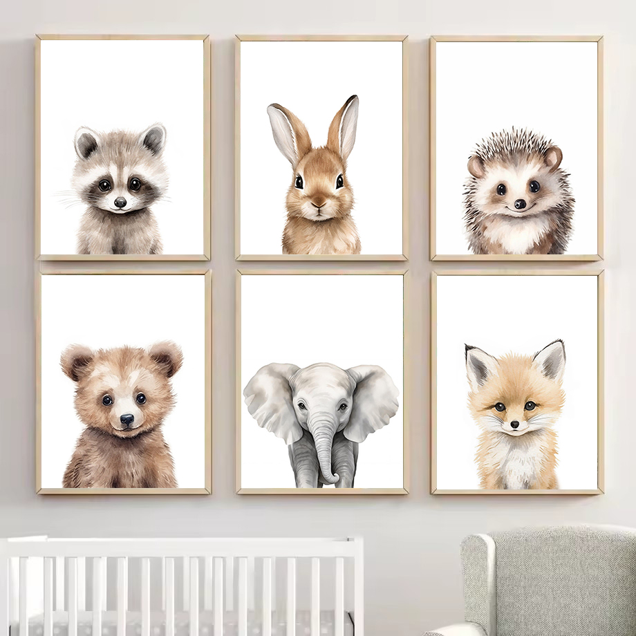 ภาพวาดสีน้ำลายสัตว์ป่า 1 ชิ้น  - Baby Nursery Paintings บทวิจารณ์และราคา