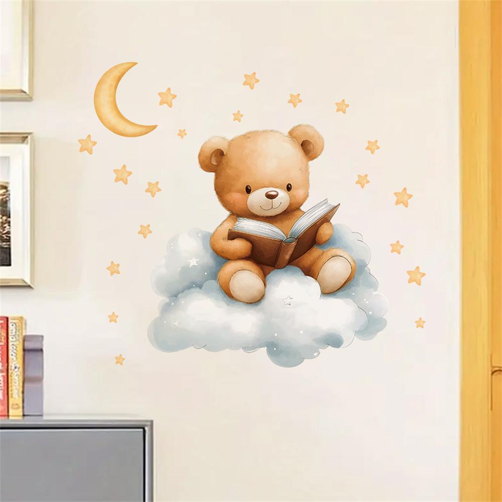 หมีน่ารัก ดวงจันทร์ ดาว สติ๊กเ - Baby Nursery Wallpaper Girl บทวิจารณ์และราคา