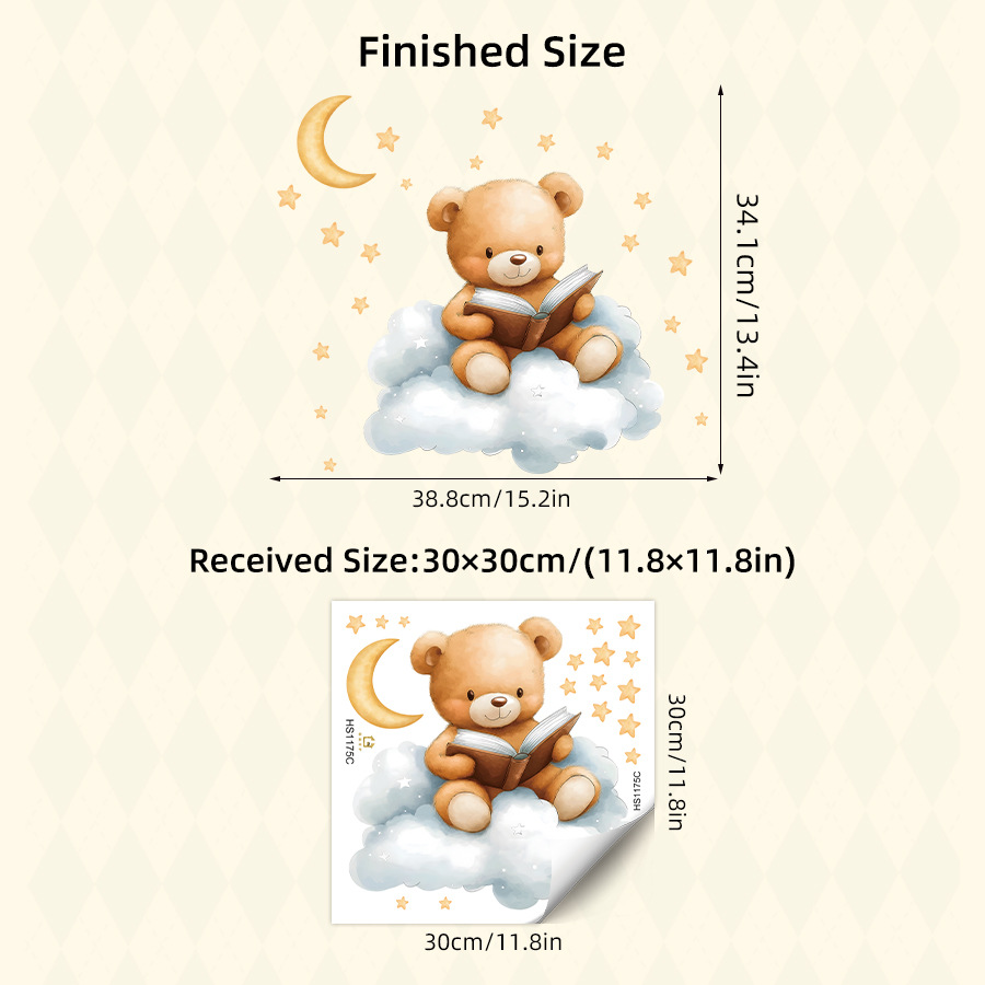 หมีน่ารัก ดวงจันทร์ ดาว สติ๊กเ - Baby Nursery Wallpaper Girl บทวิจารณ์และราคา