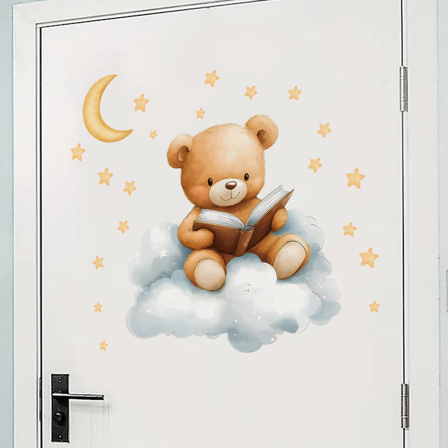 หมีน่ารัก ดวงจันทร์ ดาว สติ๊กเ - Baby Nursery Wallpaper Girl บทวิจารณ์และราคา