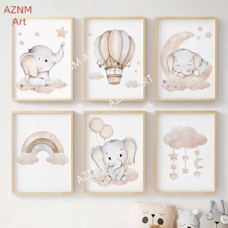 โปสเตอร์รูปช้าง บอลลูน สายรุ้ง - Baby Nursery Room บทวิจารณ์และราคา