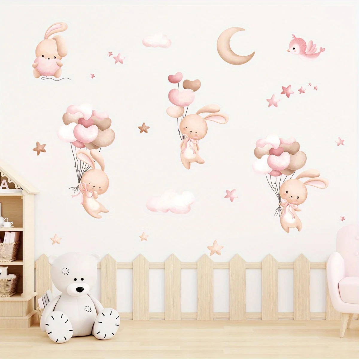 กระต่ายน่ารักบอลลูนสติ๊กเกอร์ต - Baby Nursery Wallpaper Girl บทวิจารณ์และราคา