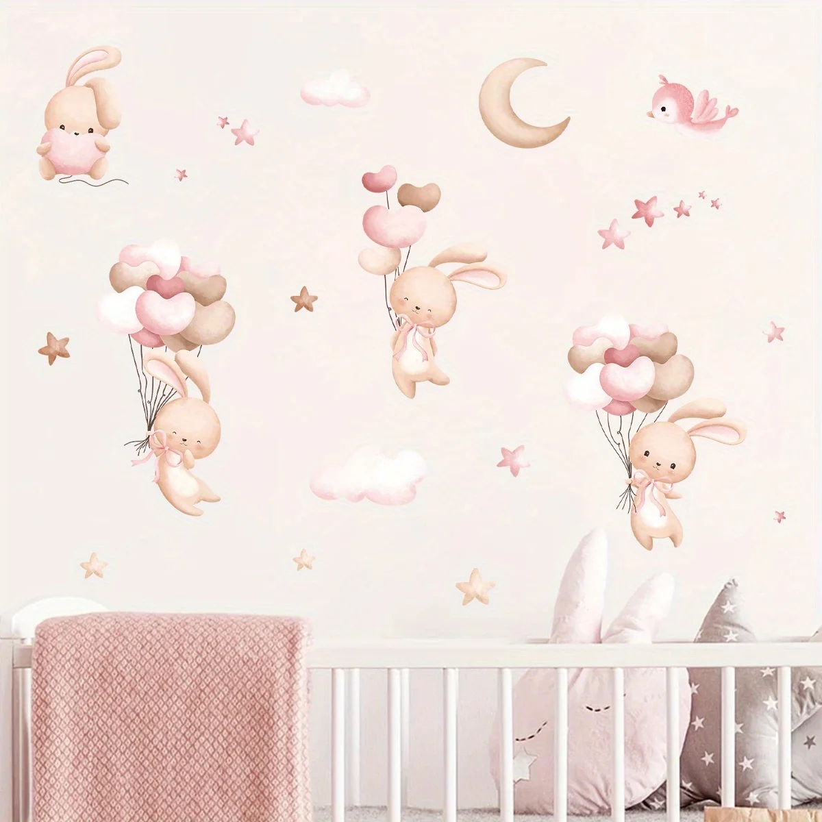 กระต่ายน่ารักบอลลูนสติ๊กเกอร์ต - Baby Nursery Wallpaper Girl บทวิจารณ์และราคา