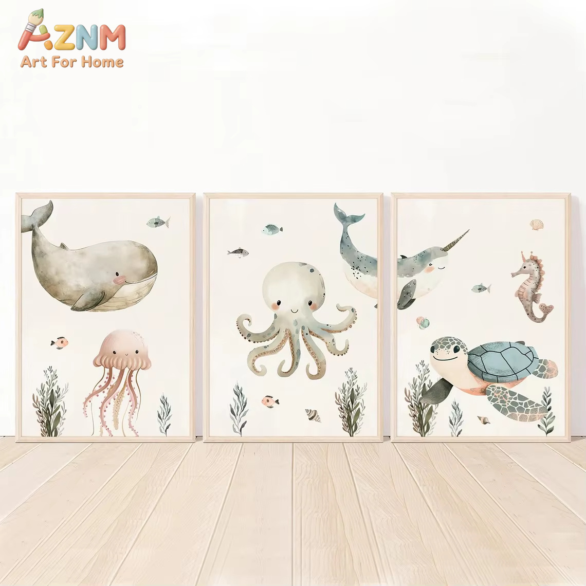 AZNM สีน้ำน่ารักสัตว์ทะเลศิลปะ - Baby Nursery Paintings บทวิจารณ์และราคา