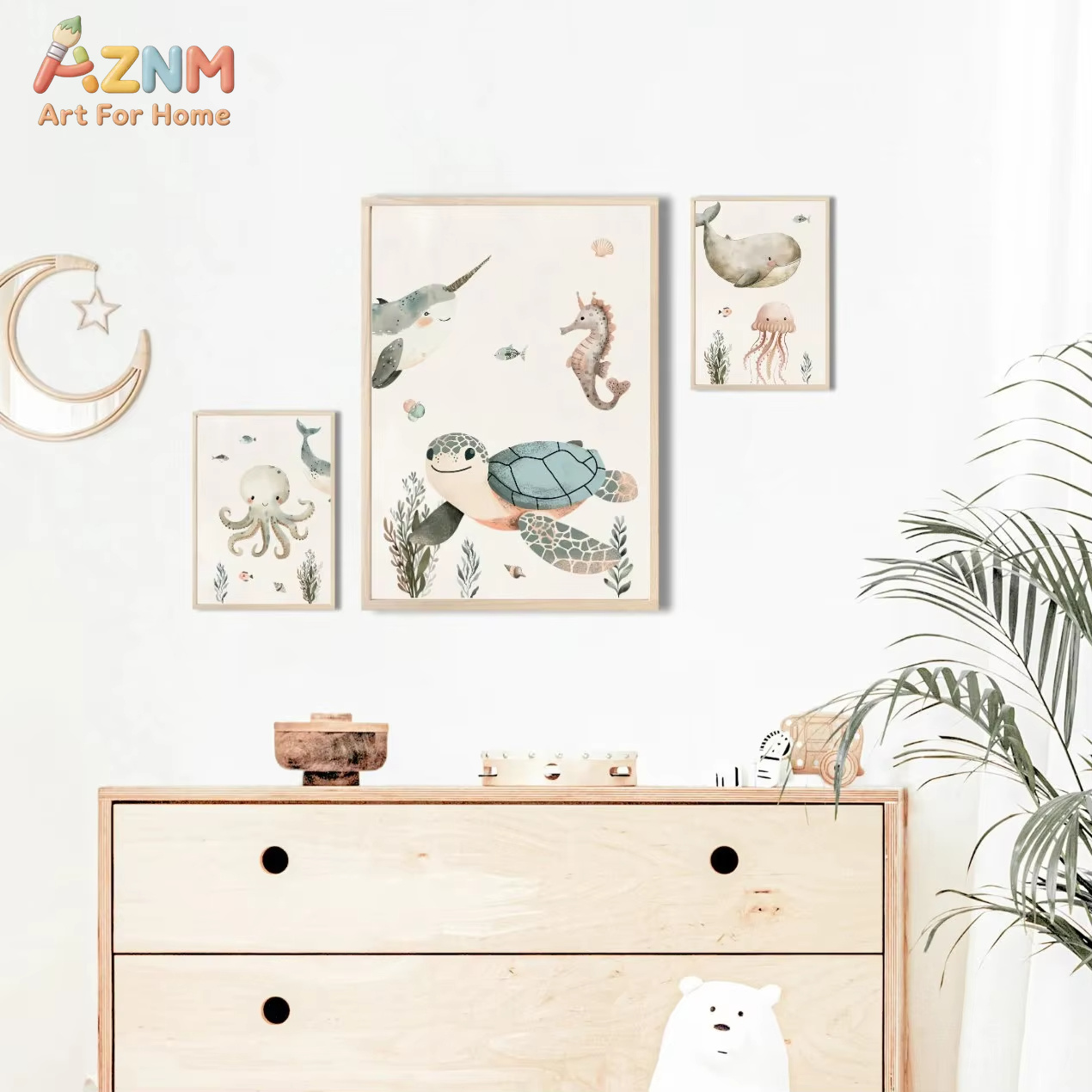 AZNM สีน้ำน่ารักสัตว์ทะเลศิลปะ - Baby Nursery Paintings บทวิจารณ์และราคา