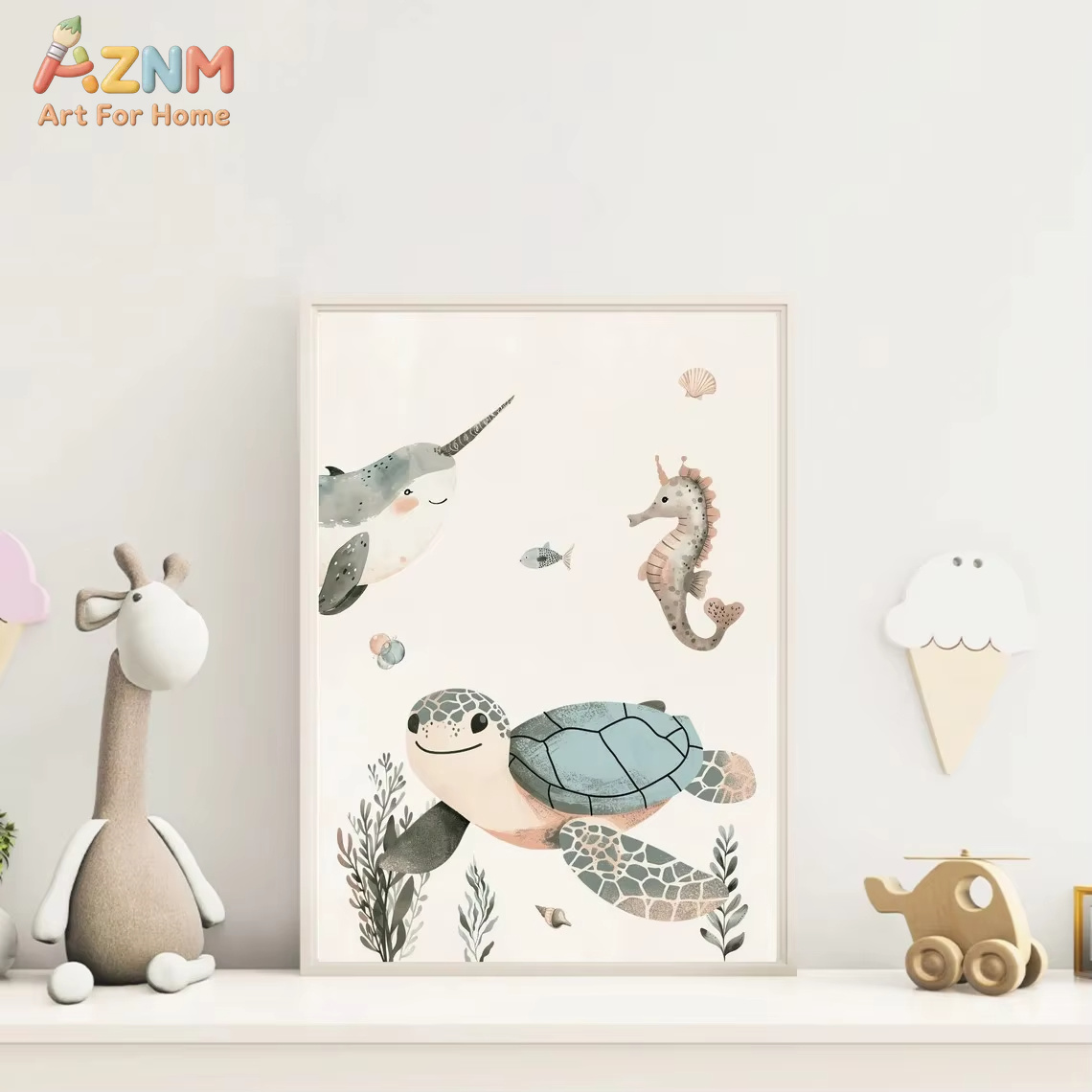AZNM สีน้ำน่ารักสัตว์ทะเลศิลปะ - Baby Nursery Paintings บทวิจารณ์และราคา