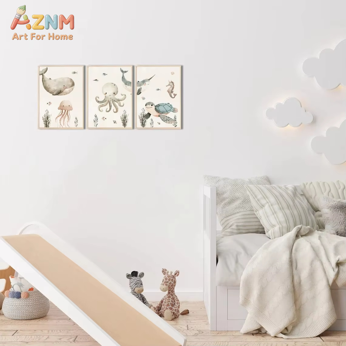 AZNM สีน้ำน่ารักสัตว์ทะเลศิลปะ - Baby Nursery Paintings บทวิจารณ์และราคา