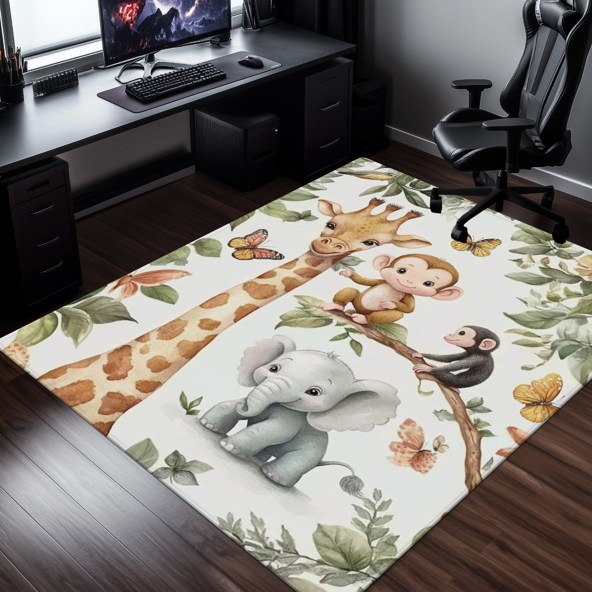 พรมลายสัตว์ป่าสีน้ำ พรมปูพื้นห - Baby Nursery Jungle Rug บทวิจารณ์และราคา