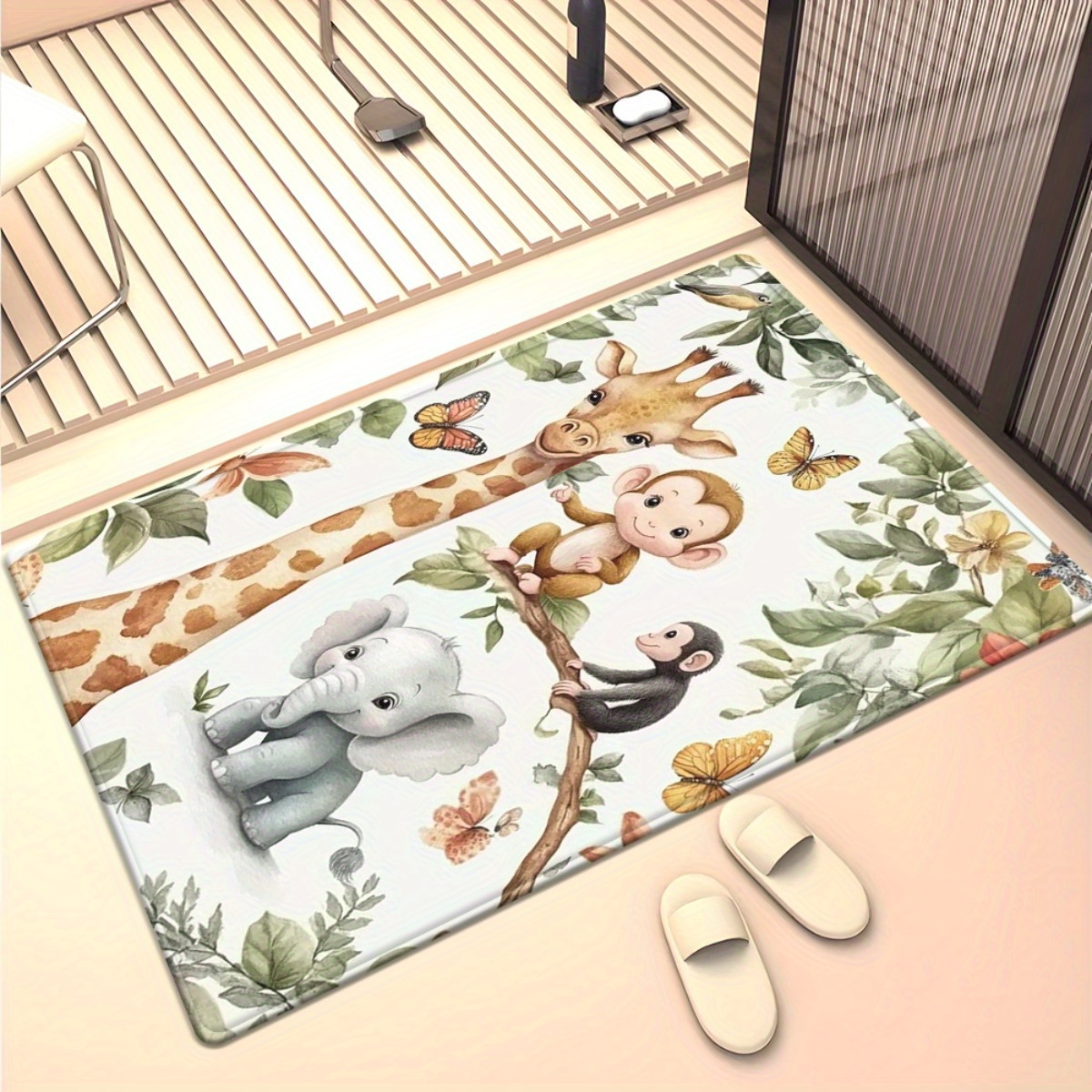 พรมลายสัตว์ป่าสีน้ำ พรมปูพื้นห - Baby Nursery Jungle Rug บทวิจารณ์และราคา