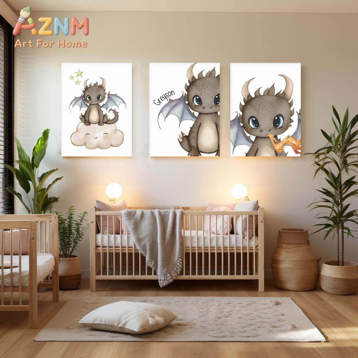AZNM ภาพวาดบนผ้าใบลายมังกรน้อย - Baby Nursery Paintings บทวิจารณ์และราคา
