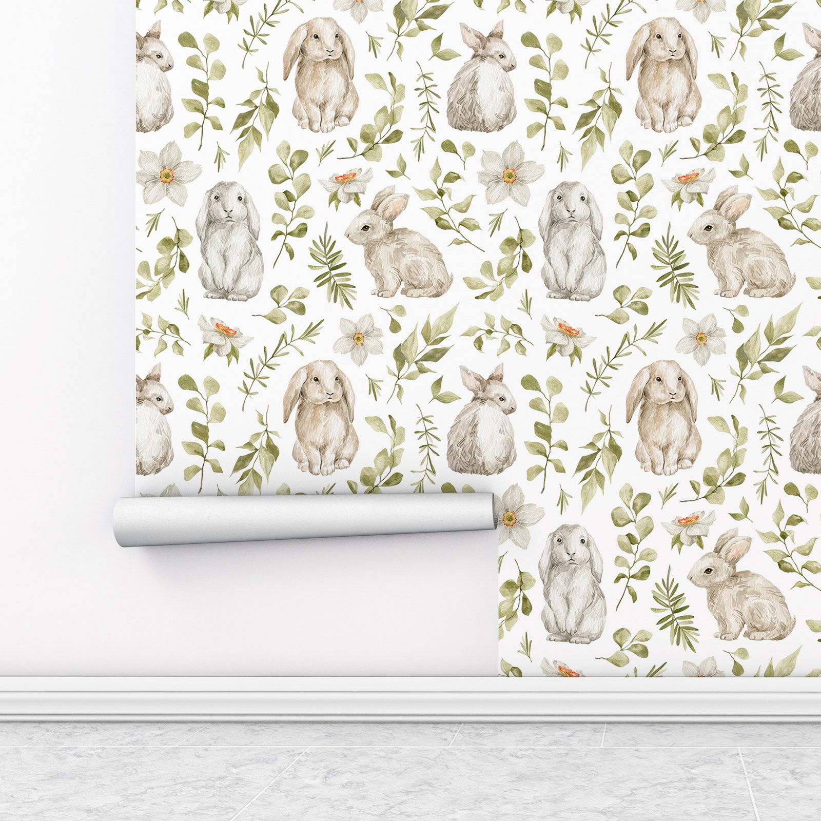 กระต่ายวอลล์เปเปอร์ห้องเด็กวอล - Baby Nursery Wallpaper Girl บทวิจารณ์และราคา