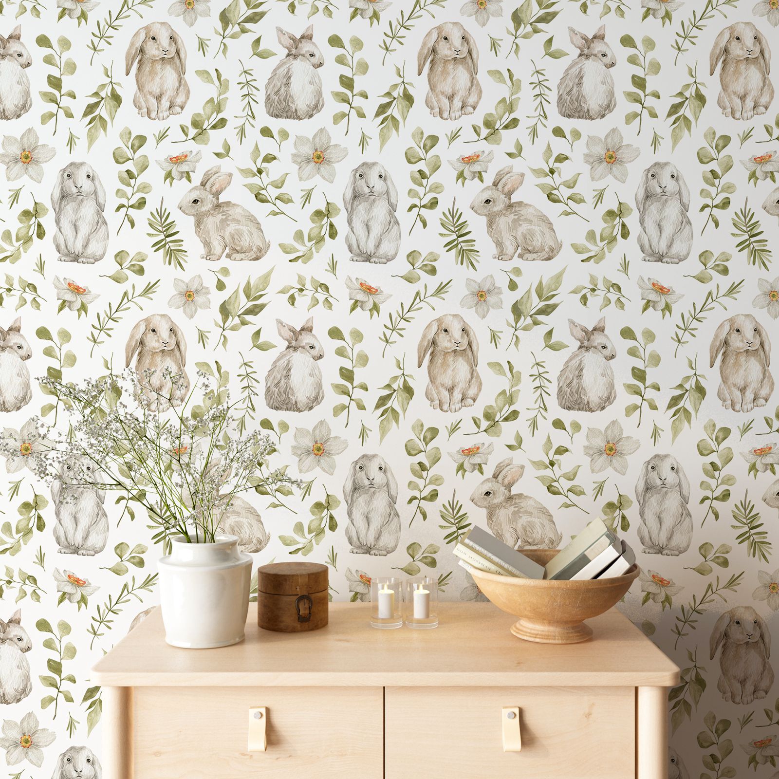 กระต่ายวอลล์เปเปอร์ห้องเด็กวอล - Baby Nursery Wallpaper Girl บทวิจารณ์และราคา