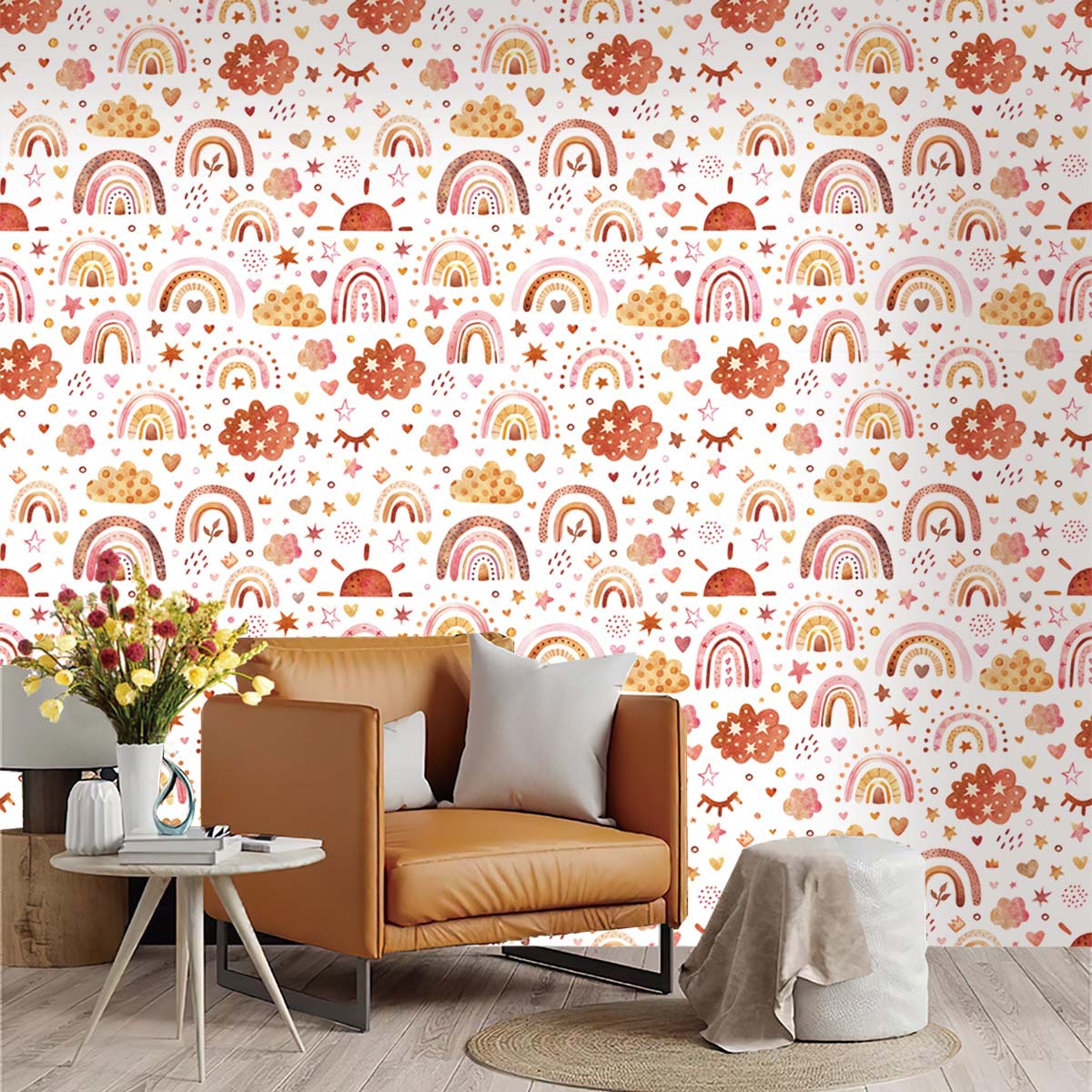วอลเปเปอร์ลายสายรุ้งแบบลอกและต - Baby Nursery Wallpaper Girl บทวิจารณ์และราคา
