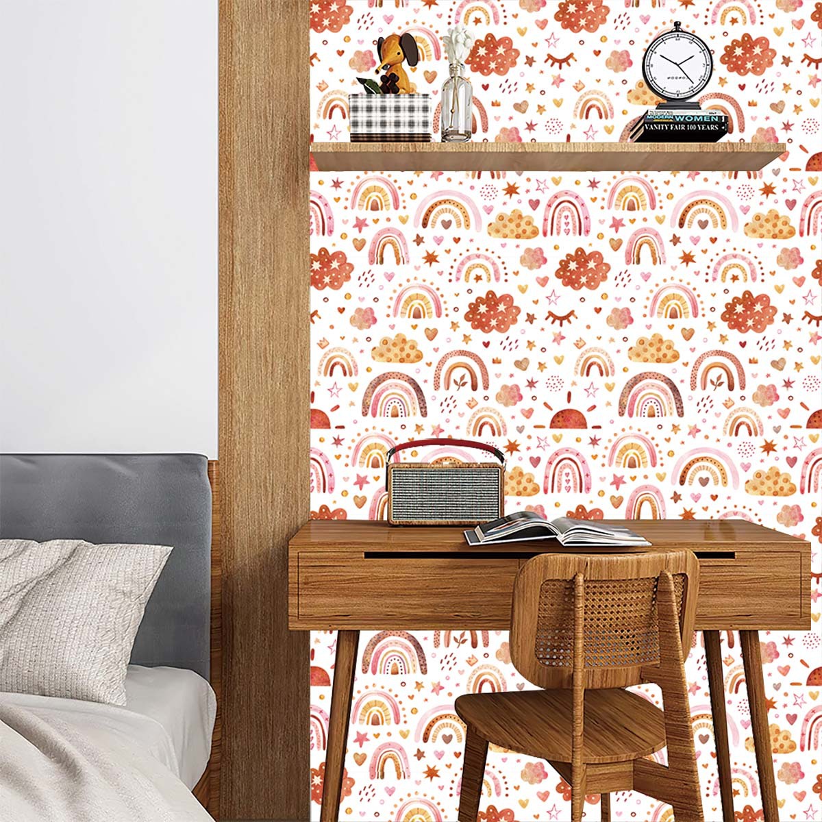 วอลเปเปอร์ลายสายรุ้งแบบลอกและต - Baby Nursery Wallpaper Girl บทวิจารณ์และราคา