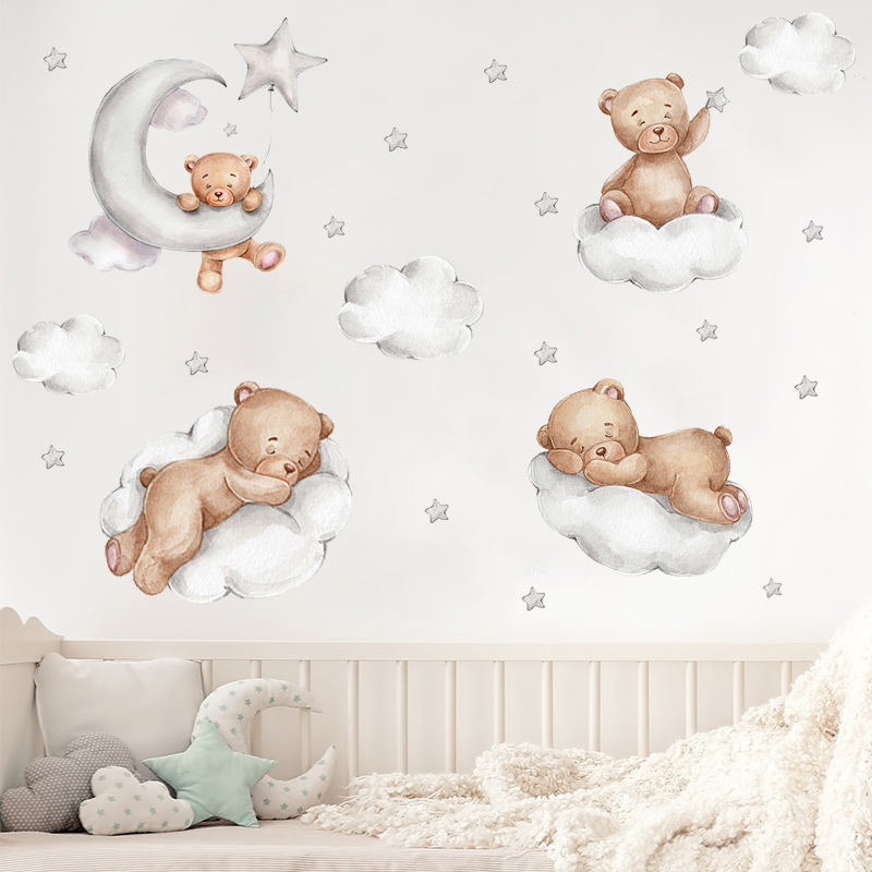 คาวาอิการ์ตูนหมีสติ๊กเกอร์ติดผ - Baby Nursery Wallpaper Girl บทวิจารณ์และราคา