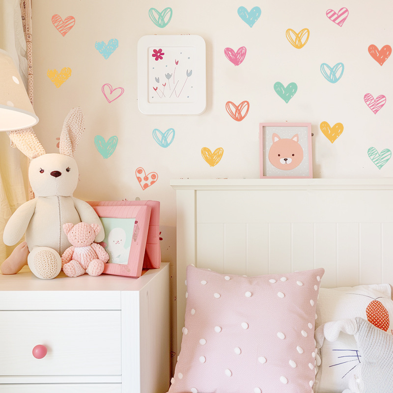 สติ๊กเกอร์ติดผนังรูปหัวใจหลากส - Baby Nursery Wallpaper Girl บทวิจารณ์และราคา