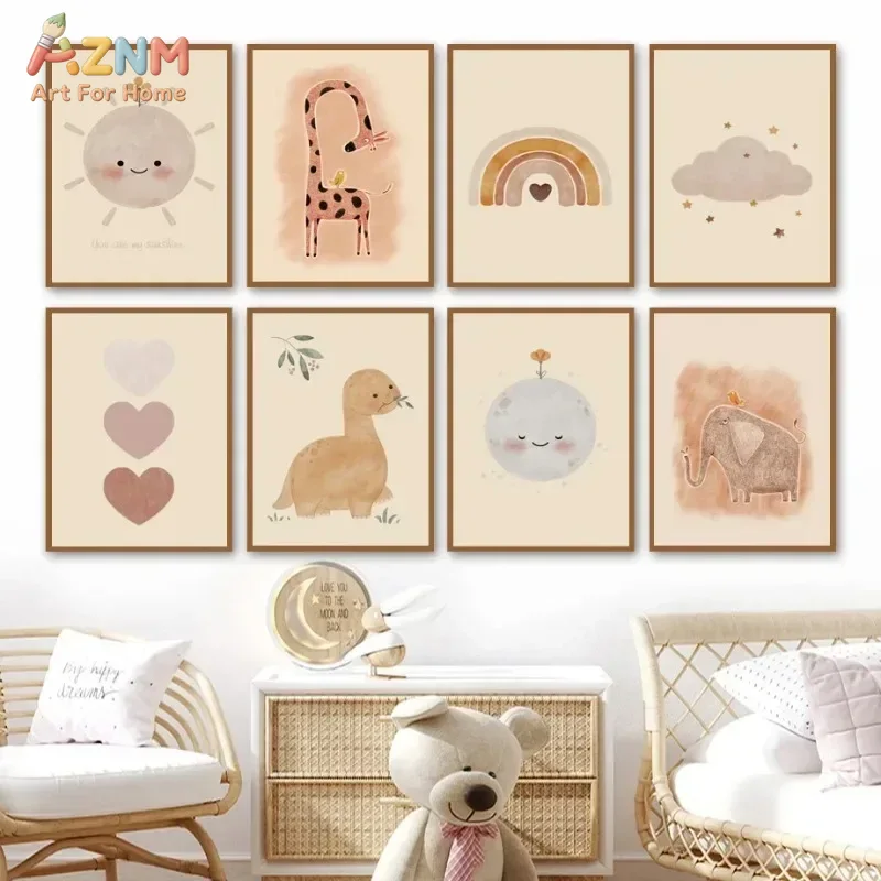 AZNM ภาพวาดสีน้ำไดโนเสาร์บนผ้า - Baby Nursery Elephant บทวิจารณ์และราคา