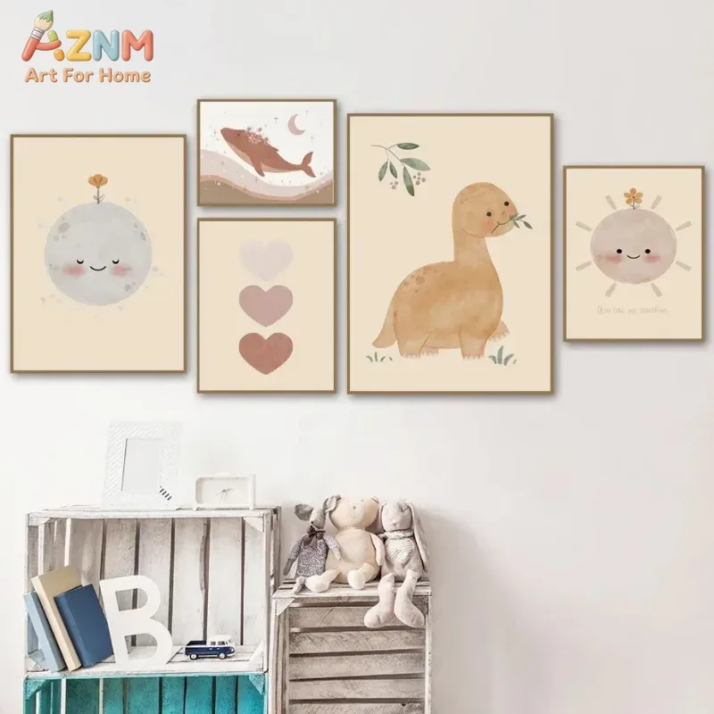 AZNM ภาพวาดสีน้ำไดโนเสาร์บนผ้า - Baby Nursery Elephant บทวิจารณ์และราคา