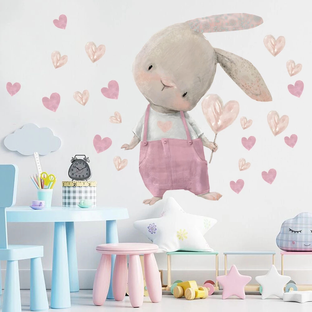 สติกเกอร์ติดผนังรูปกระต่ายและด - Baby Nursery Wallpaper Girl บทวิจารณ์และราคา