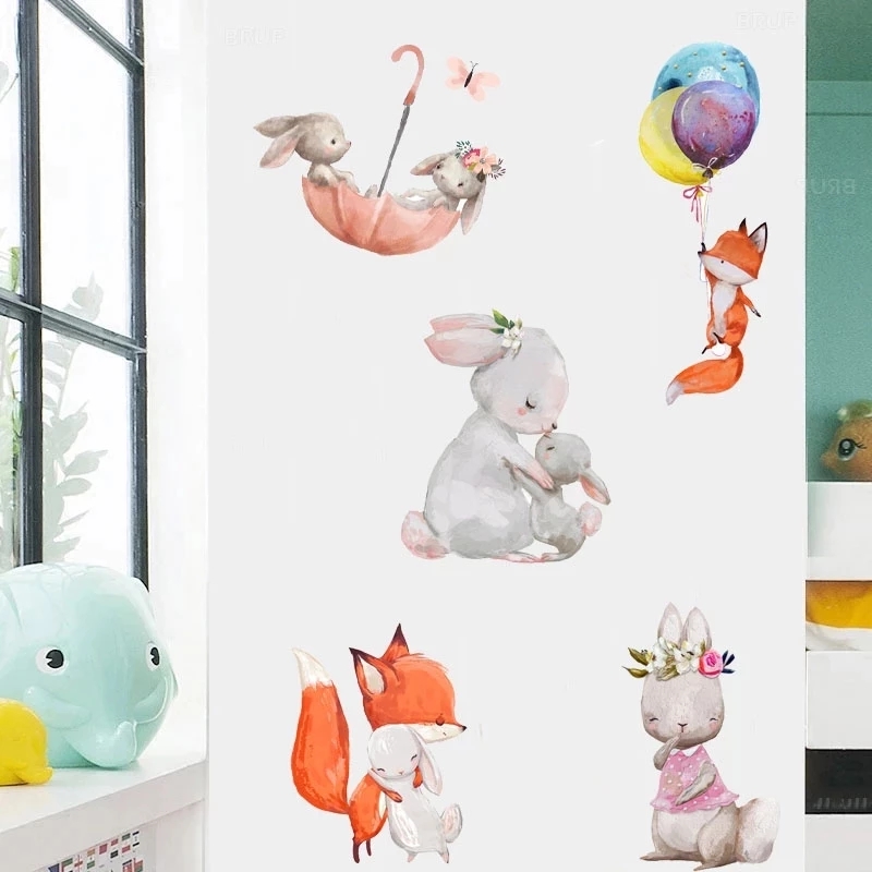 สติกเกอร์ติดผนังรูปกระต่ายและด - Baby Nursery Wallpaper Girl บทวิจารณ์และราคา