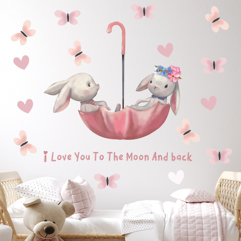 สติกเกอร์ติดผนังรูปกระต่ายและด - Baby Nursery Wallpaper Girl บทวิจารณ์และราคา
