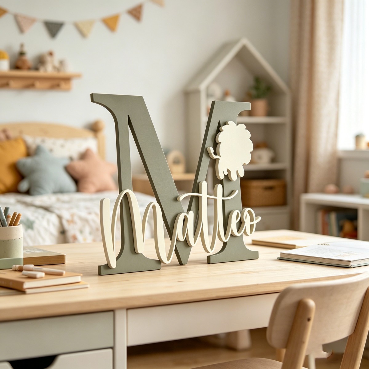 ป้ายชื่อไม้สลักชื่อและอักษรย่อ - Baby Nursery Name บทวิจารณ์และราคา