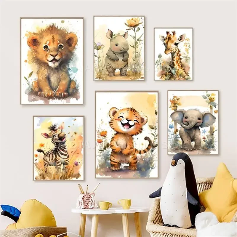 สีน้ำสิงโตยีราฟเสือช้างม้าลายเ - Baby Nursery Room บทวิจารณ์และราคา