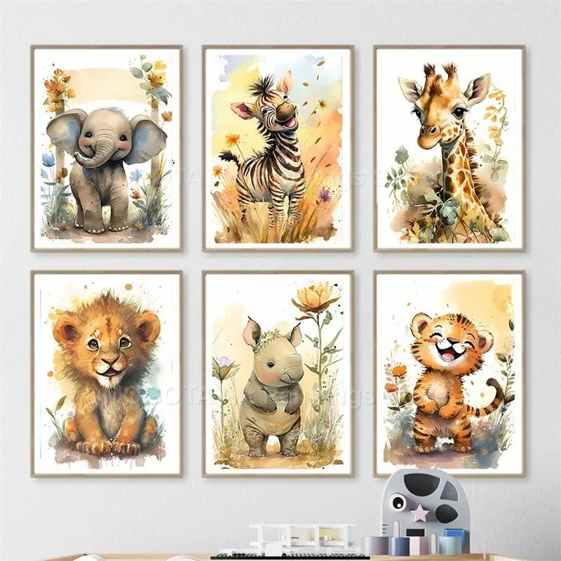 สีน้ำสิงโตยีราฟเสือช้างม้าลายเ - Baby Nursery Room บทวิจารณ์และราคา