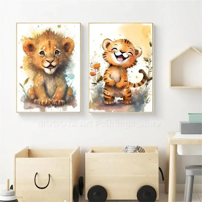 สีน้ำสิงโตยีราฟเสือช้างม้าลายเ - Baby Nursery Room บทวิจารณ์และราคา