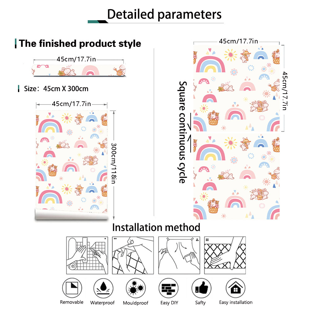 วอลเปเปอร์ลายโบโฮเรนโบว์สำหรับ - Baby Nursery Wallpaper Girl บทวิจารณ์และราคา