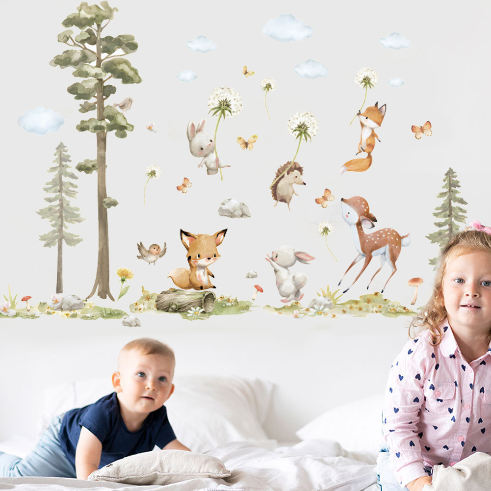 สัตว์ป่าน่ารักสติ๊กเกอร์ติดผนั - Baby Nursery Wallpaper Girl บทวิจารณ์และราคา