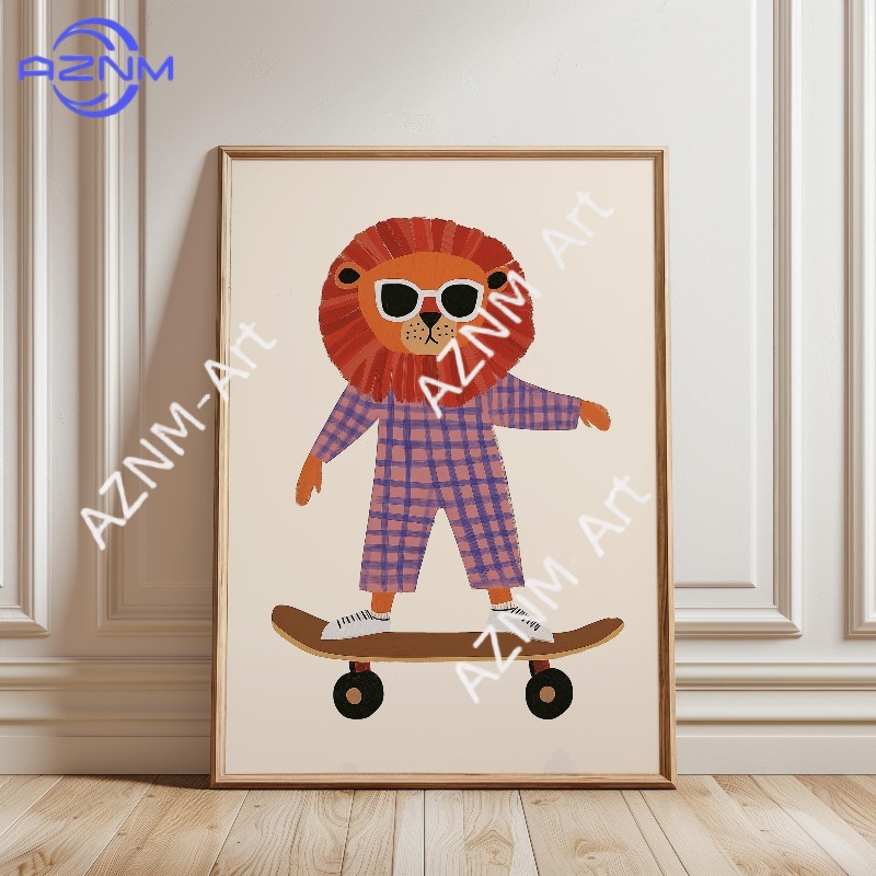 โปสเตอร์สัตว์ตลกเล่นสเก็ตบอร์ด - Baby Nursery Paintings บทวิจารณ์และราคา
