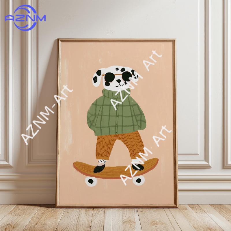 โปสเตอร์สัตว์ตลกเล่นสเก็ตบอร์ด - Baby Nursery Paintings บทวิจารณ์และราคา