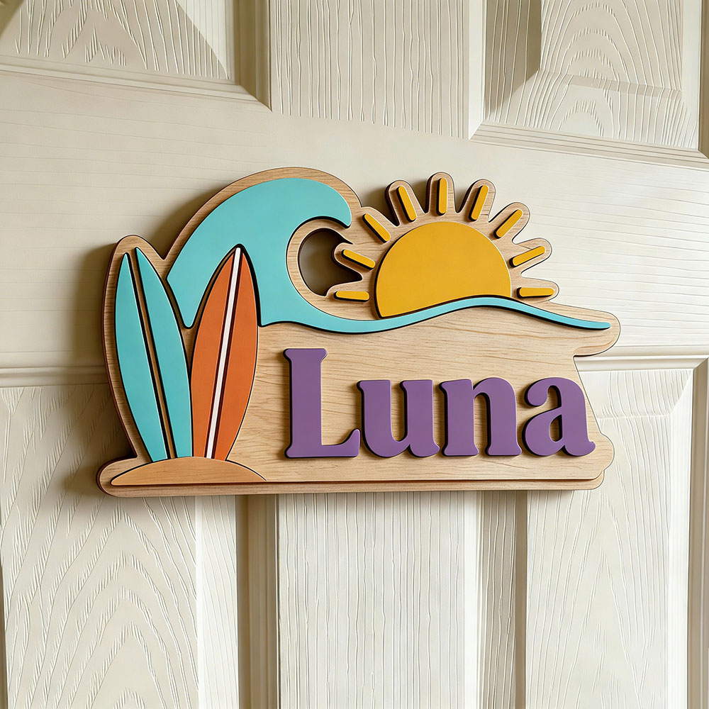 ป้ายประตูไม้ลายคลื่นชายหาดแบบก - Baby Nursery Name บทวิจารณ์และราคา