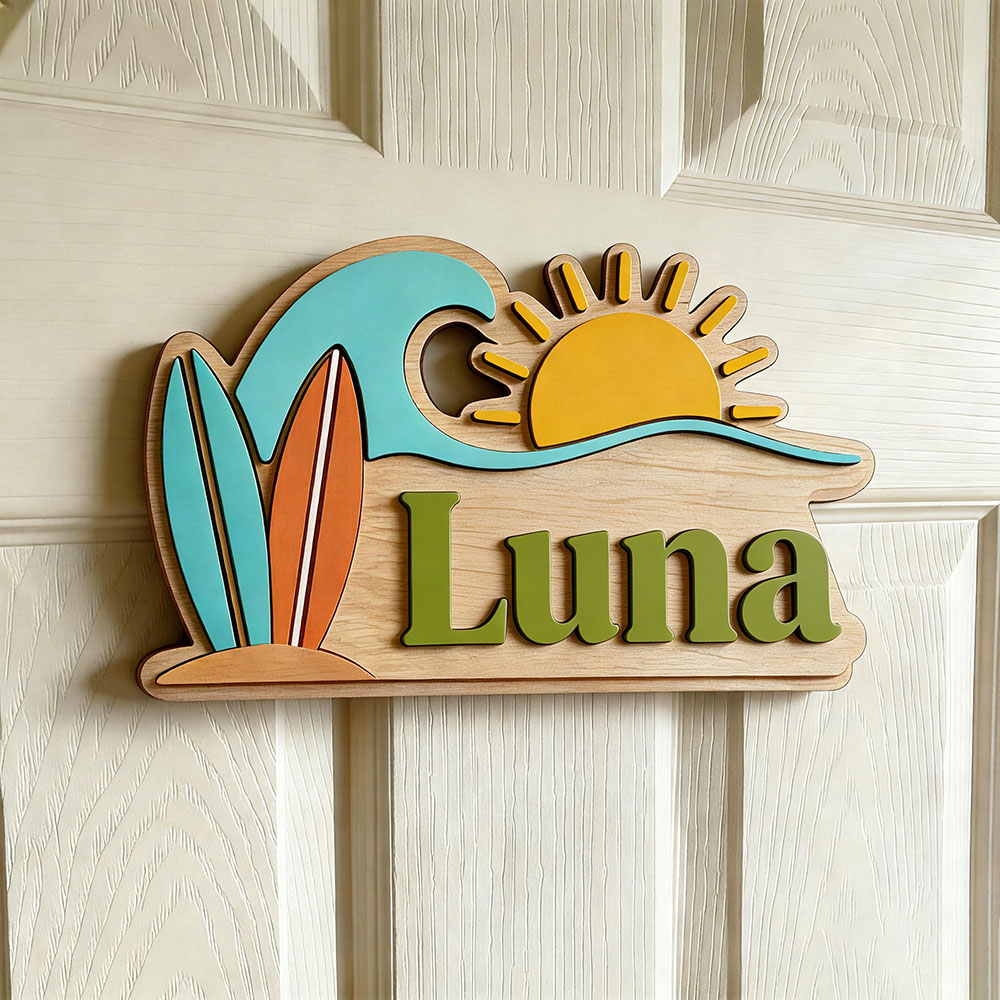 ป้ายประตูไม้ลายคลื่นชายหาดแบบก - Baby Nursery Name บทวิจารณ์และราคา